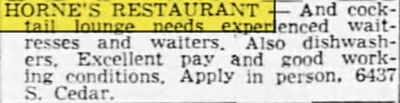 Hornes Motor Lodge & Restaurant - Aug 1965 Ad (newer photo)